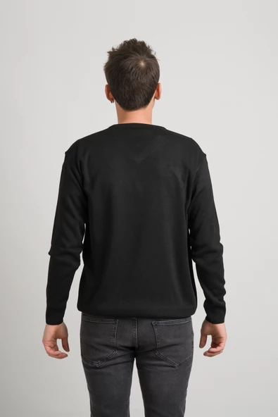 Regular Fit V Yaka Pamuklu Basic Erkek Triko Kazak - 12