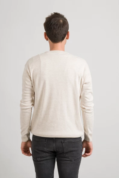 Regular Fit V Yaka Pamuklu Basic Erkek Triko Kazak - 7