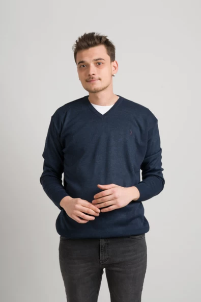 Regular Fit V Yaka Pamuklu Basic Erkek Triko Kazak - 2