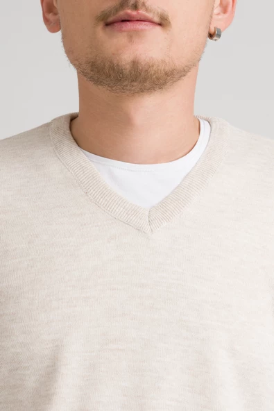 Regular Fit V Yaka Pamuklu Basic Erkek Triko Kazak - 8