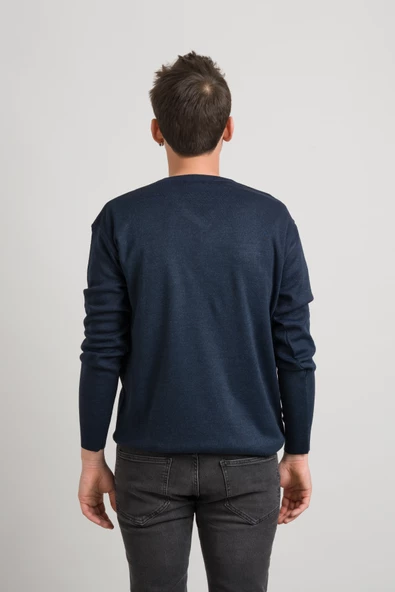 Regular Fit V Yaka Pamuklu Basic Erkek Triko Kazak - 3