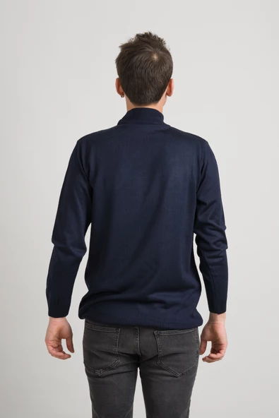 Regular Fit Yarım Balıkçı Nokta Desenli Akrilik Viskon Karışımlı Erkek Triko Kazak - 6