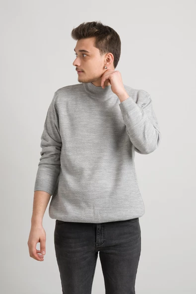 Regular Fit Yarım Balıkçı Nokta Desenli Akrilik Viskon Karışımlı Erkek Triko Kazak - 2