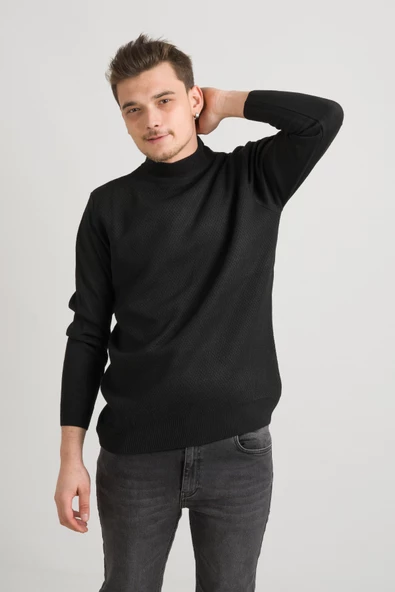 Regular Fit Yarım Balıkçı Nokta Desenli Akrilik Viskon Karışımlı Erkek Triko Kazak - 12