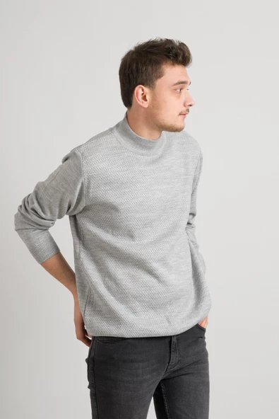 Regular Fit Yarım Balıkçı Nokta Desenli Akrilik Viskon Karışımlı Erkek Triko Kazak