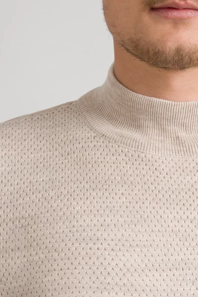Regular Fit Yarım Balıkçı Nokta Desenli Akrilik Viskon Karışımlı Erkek Triko Kazak - 11
