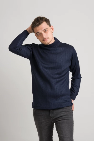 Regular Fit Yarım Balıkçı Nokta Desenli Akrilik Viskon Karışımlı Erkek Triko Kazak - 4