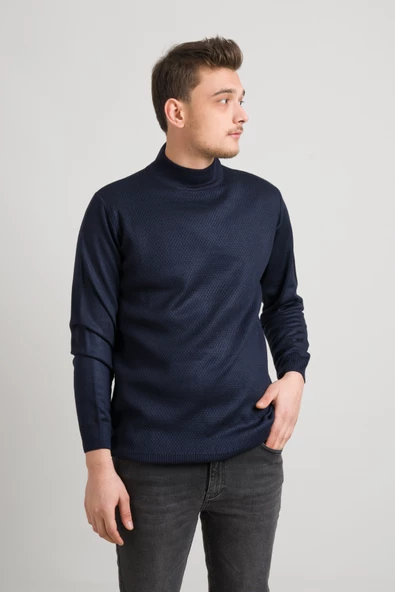 Regular Fit Yarım Balıkçı Nokta Desenli Akrilik Viskon Karışımlı Erkek Triko Kazak - 5