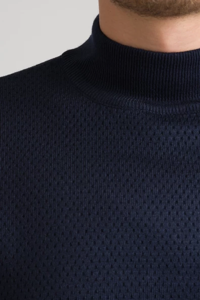 Regular Fit Yarım Balıkçı Nokta Desenli Akrilik Viskon Karışımlı Erkek Triko Kazak - 7