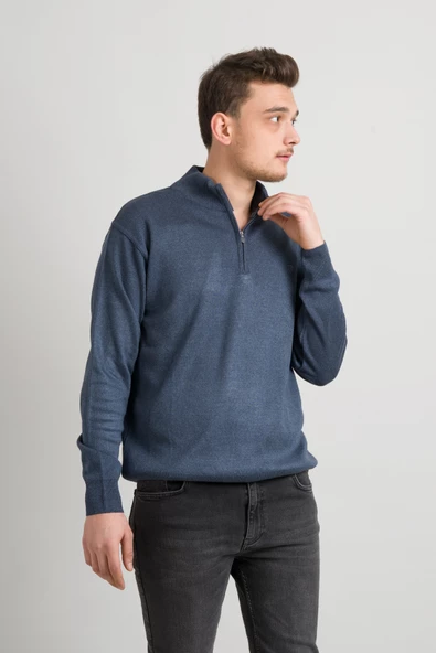 Regular Fit Yarım Balıkçı Fermuarlı Akrilik Viskon Karışımlı Erkek Triko Kazak - 2