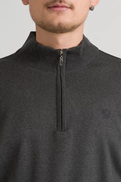 Regular Fit Yarım Balıkçı Fermuarlı Akrilik Viskon Karışımlı Erkek Triko Kazak - 12