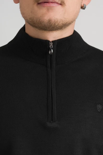 Regular Fit Yarım Balıkçı Fermuarlı Akrilik Viskon Karışımlı Erkek Triko Kazak - 8