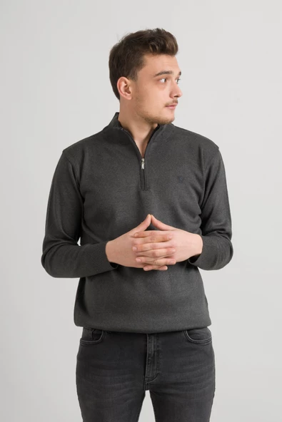 Regular Fit Yarım Balıkçı Fermuarlı Akrilik Viskon Karışımlı Erkek Triko Kazak - 10