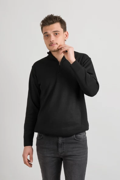 Regular Fit Yarım Balıkçı Fermuarlı Akrilik Viskon Karışımlı Erkek Triko Kazak - 6