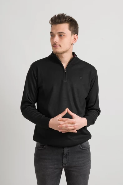 Regular Fit Yarım Balıkçı Fermuarlı Akrilik Viskon Karışımlı Erkek Triko Kazak - 5