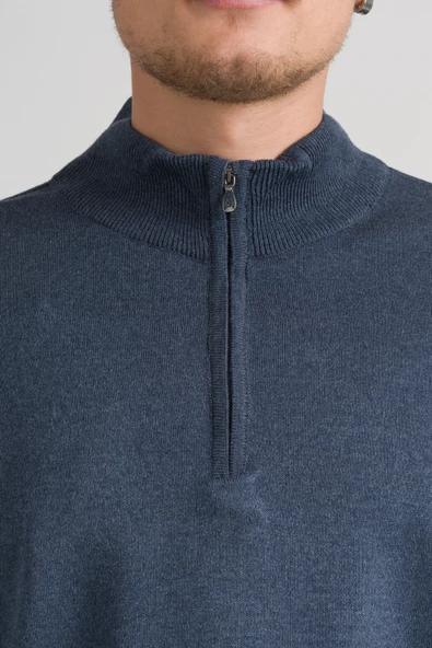 Regular Fit Yarım Balıkçı Fermuarlı Akrilik Viskon Karışımlı Erkek Triko Kazak - 4