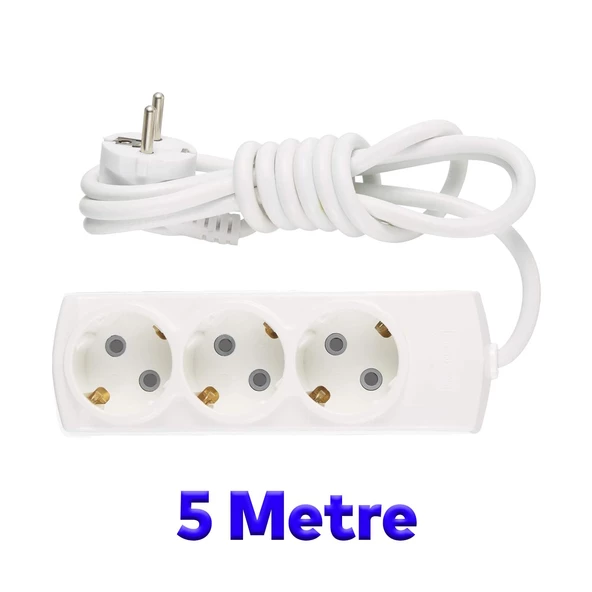 Çoklu Uzatma Kablosu Çoçuk Korumalı Kablolu 3'lü Topraklı Grup Priz Çoğaltıcı 5 Metre Anahtarsız - Resim 3