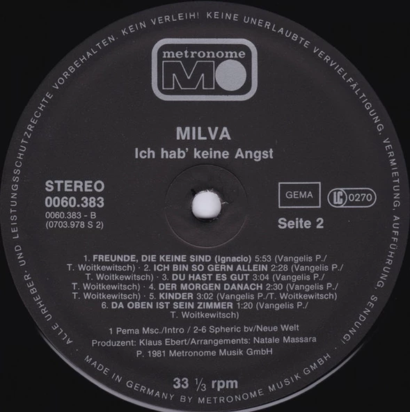 Milva – Ich Hab' Keine Angst chanson tarz plak alithestereo - 4