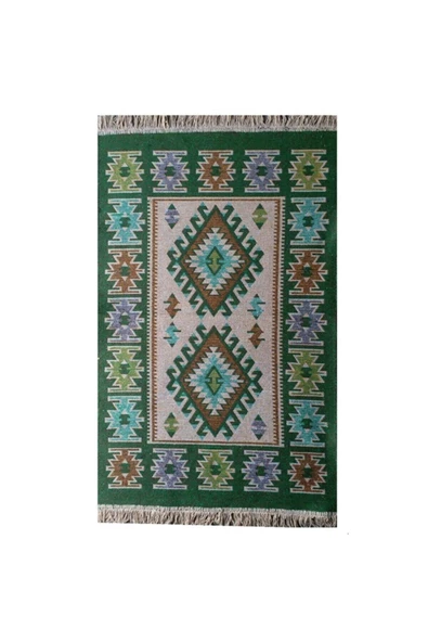 Algelsineve Çift Taraflı Eşme Desen Antik Kilim, yeşil