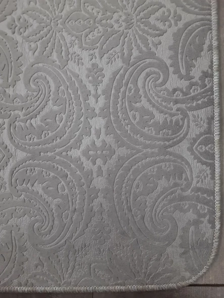 Bonny Home Ultrasoft Desenli 3lü Gri Klozet Takımı Banyo Halısı Paspası Seti - 4