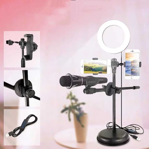 Ring Light Youtuber Tictok Makyaj Işıklı Telefon Tutucu Dual Big 16cm 4in1 - 2