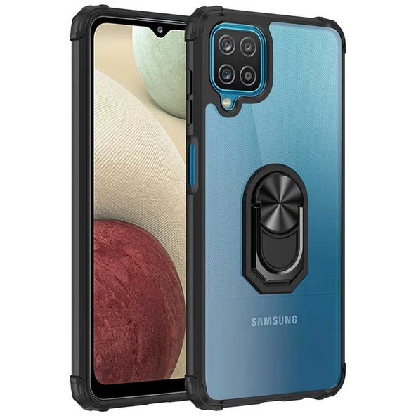 Samsung Galaxy A12 Kılıf Şeffaf Sararmaz Yüzüklü Mola Kapak - 11