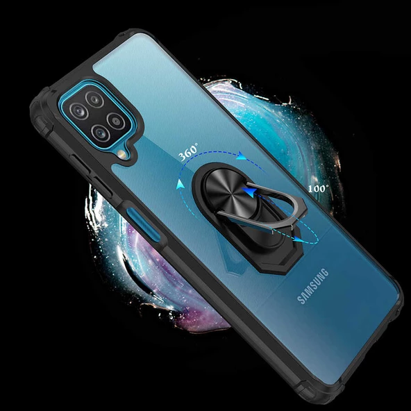 Samsung Galaxy A12 Kılıf Şeffaf Sararmaz Yüzüklü Mola Kapak - 3