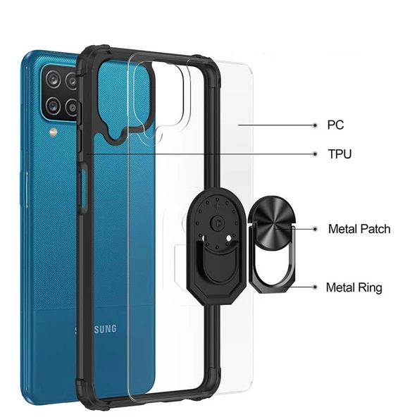 Samsung Galaxy A12 Kılıf Şeffaf Sararmaz Yüzüklü Mola Kapak - 6