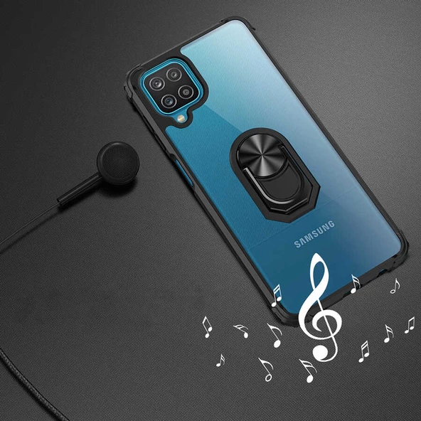 Samsung Galaxy A12 Kılıf Şeffaf Sararmaz Yüzüklü Mola Kapak - 2