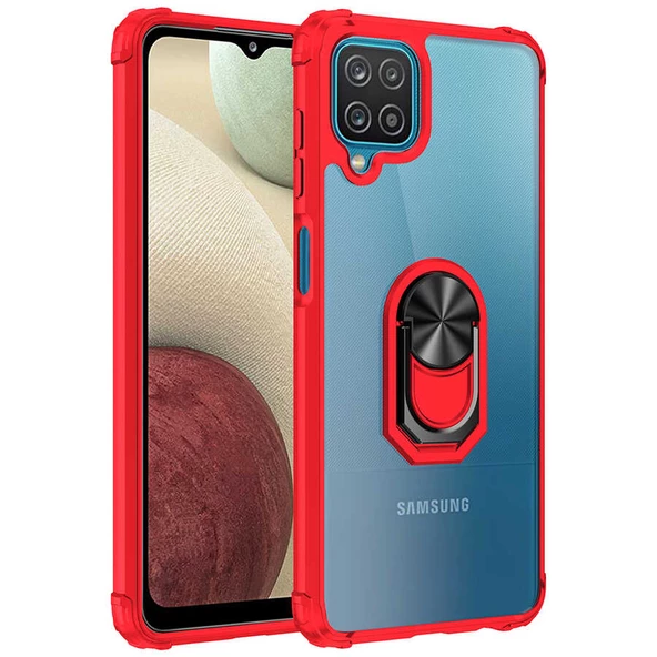 Samsung Galaxy A12 Kılıf Şeffaf Sararmaz Yüzüklü Mola Kapak - 9