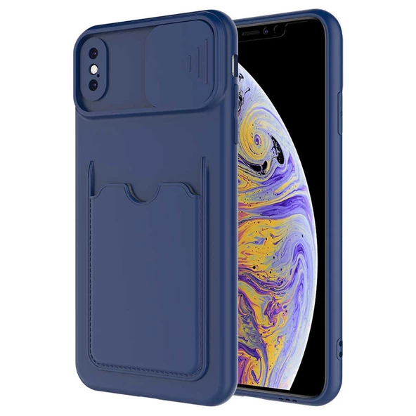 Apple iPhone XS 5.8 Kılıf Kartlıklı Lens Kapatmalı Kapak