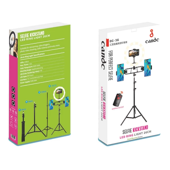 Cande Ring Light Işıklı Tripod 3 Telefon Tutucu Bluetoothlu DC-36 - 5