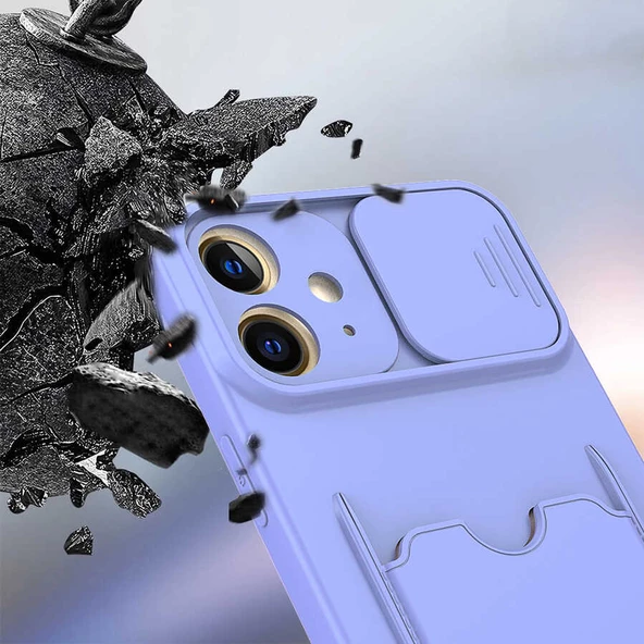 Apple iPhone 12 Kılıf Kartlıklı Lens Kapatmalı Kapak - 9