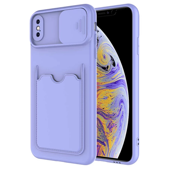 Apple iPhone XS Max 6.5 Kılıf Kartlıklı Lens Kapatmalı Kapak