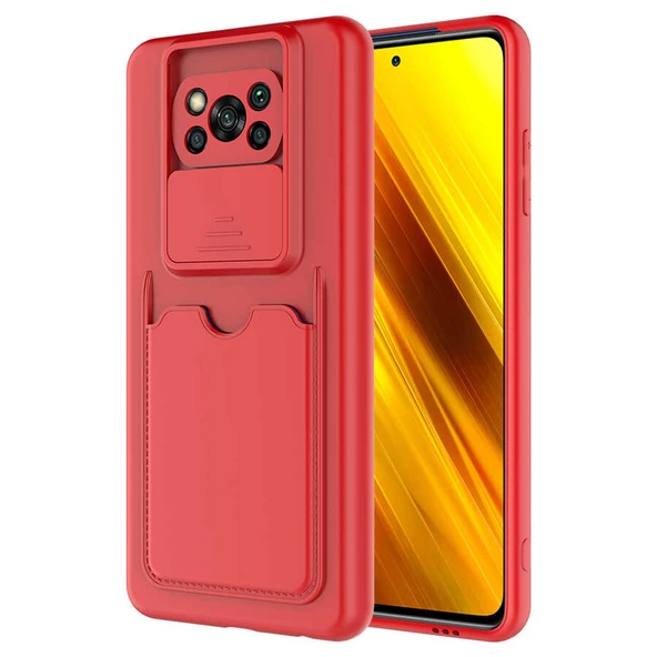 Xiaomi Poco X3 Kılıf Kartlıklı Lens Kapatmalı Kapak