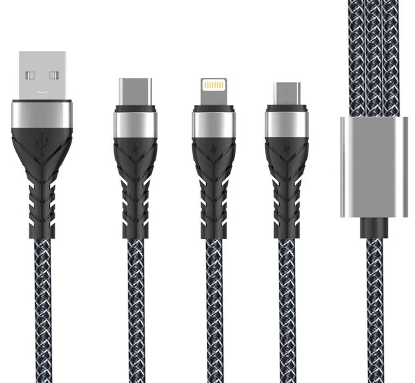 Lightning Micro Type-C 3 in 1 Usb Hasır Kablo 1.2M Bax - 2