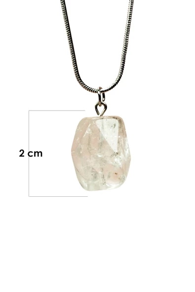 Kuvars Doğal Taşı Zincirli El Yapımı Kolye Uç: 2 cm Zincir: 20 cm Kutulu - 2