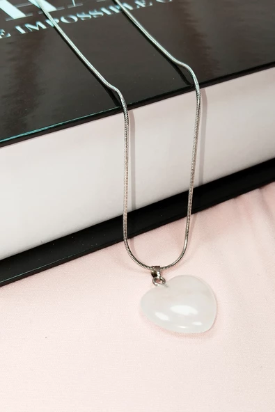Pembe Kuvars Doğal Taşı Zincirli El Yapımı Kolye Uç: 2 cm Zincir: 20 cm Kutulu - 6