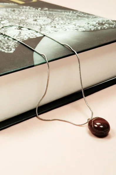 Kantaşı Doğal Taşı Zincirli El Yapımı Kolye Uç: 2 cm Zincir: 20 cm Kutulu - 6