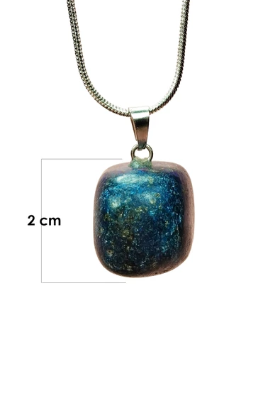 Lapis Lazuri Doğal Taşı Zincirli El Yapımı Kolye Uç: 2 cm Zincir: 20 cm Kutulu - 2