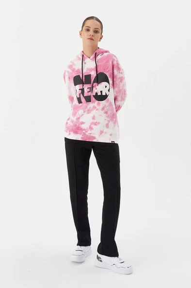 No Fear Kadın Sweatshirt Oversize Kapüşonlu Pembe Batik 72480 - 3
