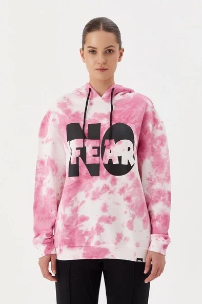 No Fear Kadın Sweatshirt Oversize Kapüşonlu Pembe Batik 72480