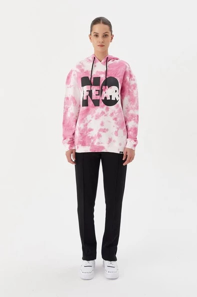 No Fear Kadın Sweatshirt Oversize Kapüşonlu Pembe Batik 72480 - 2