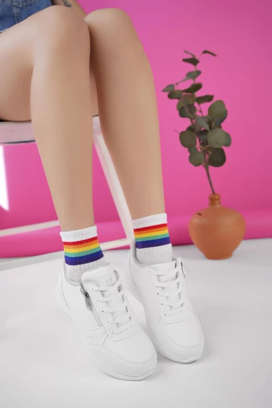 Muggo ASİA Garantili Kadın Ortopedik Günlük Bağcıklı Yandan Fermuarlı Rahat Sneaker Spor Ayakkabı - 2