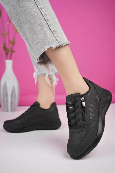 Muggo ASİA Garantili Kadın Ortopedik Günlük Bağcıklı Yandan Fermuarlı Rahat Sneaker Spor Ayakkabı - 12