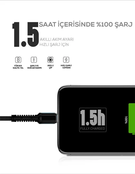 Hasır Kırılmaya Dayanıklı 1m LS63 Micro Usb Kablo - 8
