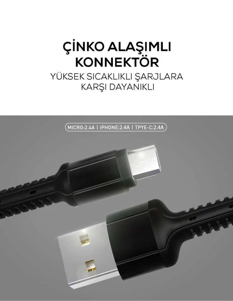 Hasır Kırılmaya Dayanıklı 1m LS63 Micro Usb Kablo - 4