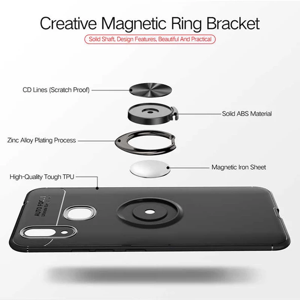 Huawei Y7 Prime 2019 Kılıf Yüzüklü Magnetli Ravel Case - 11