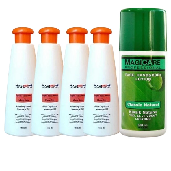 Magicare Ağda Temizleme Yağı  4 X 150 Ml  + Magicare El Ve Vücut Losyonu Klasik Naturel 500 Ml