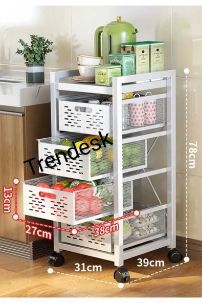 TRENDESK 3 Katlı Metal Beyaz  Patates Soğan Sebze Meyve Sepeti Sebzelik - 2